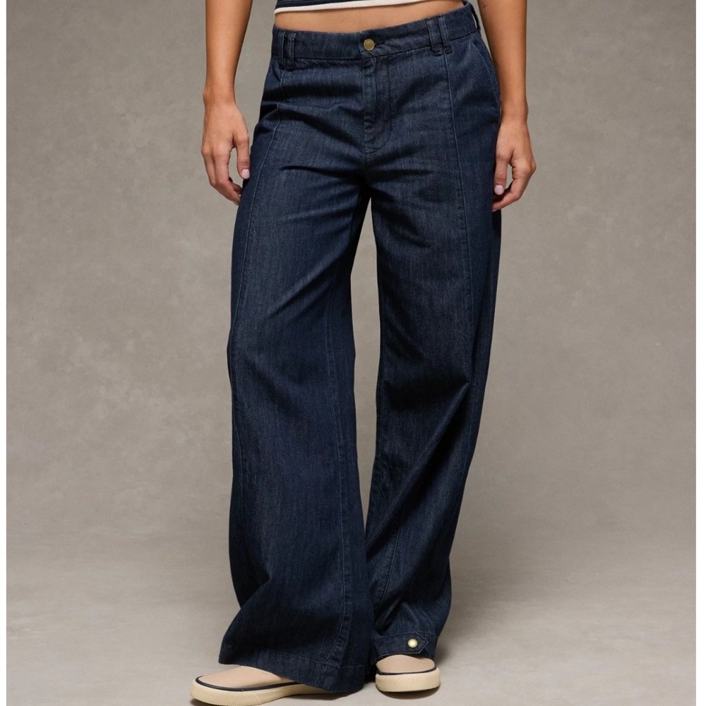 American Eagle Dark Wash Baggy Wide Leg Convertible Trouser Jean Sz 12 Short